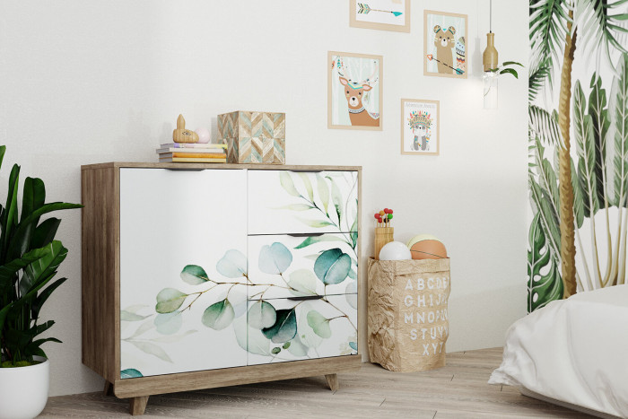 Комод "Мегаполис" КМ-12 Дуб каньон/фотопечать "Эвкалипт"