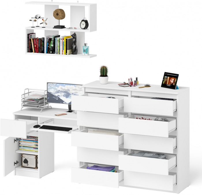 Мори компьютерный стол МС-1 левый + Комод МК1200.10 + Полка 900, белый