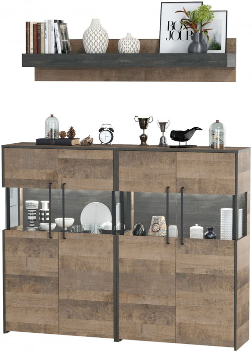 Трувор Гостиная 002, цвет дуб гранж песочный/интра, ШхГхВ 171,6х37х195 см., есть светодиодная подсветка