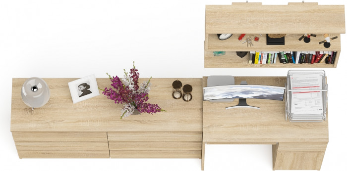 Мори компьютерный стол МС-1 правый + Комод МК1380.6 + Полка 900, дуб сонома