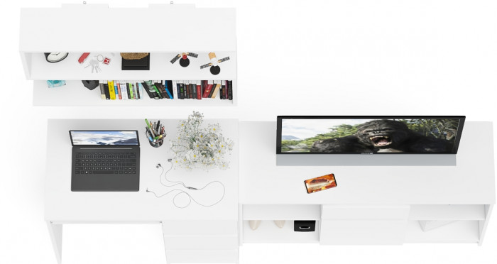 Мори Стол компьютерный МС-6 правый + Тумба МТВ1204.1 + Полка 900, цвет белый, ШхГхВ 210,4х50х209,6 см., НЕ универсальная сборка