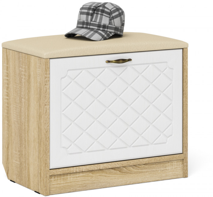 Прихожая П-6 Компоновка № 11, цвет дуб сонома/фасады МДФ белое дерево фрезеровка ромб, ШхГхВ 120х50х210 см., универсальная сборка