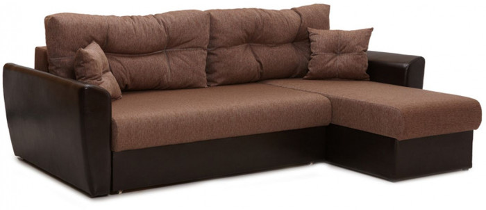 Диван-кровать угловой Амстердам, 160х200, еврокнижка, независимый пружинный блок, рогожка/экокожа, коричневый
