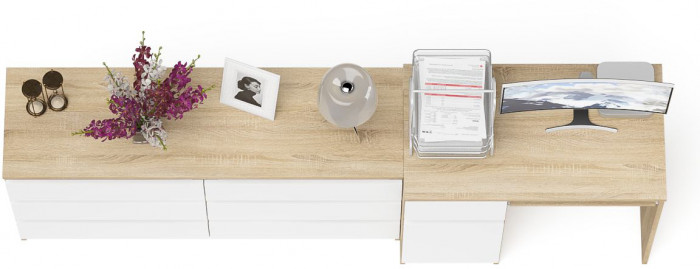 Мори компьютерный стол МС-1 левый + Комод МК1380.6, дуб сонома/белый