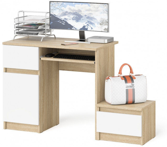Мори компьютерный стол МС-1 левый + Тумба ТМП400.1, дуб сонома/белый