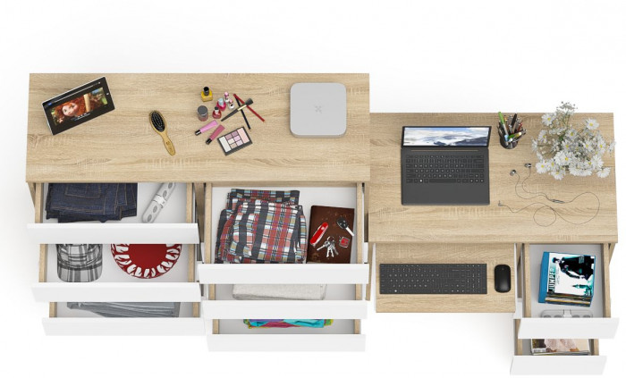 Мори компьютерный стол МС-6 правый + Комод МК1200.10, дуб сонома/белый