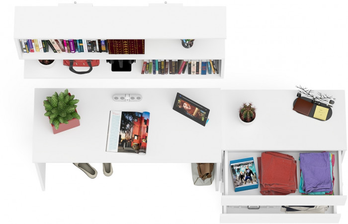 Мори письменный стол МСП1200.1 + Комод МК800.1 + Полка 1200, белый