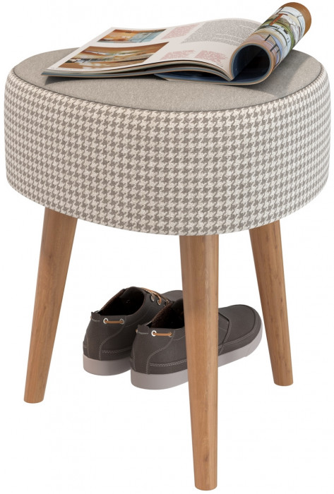 Банкетка 6-5134ТКбеж Ева, цвет ткань бежевая с рисунком, ШхГхВ 38х38х45 см.(банкетка на трёх ножках), цвет ножек: тик