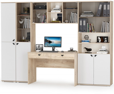 КР100 Бостон № 32, цвет дуб эндгрейн элегантный/фасады МДФ милк рикамо софт, 13.154+13.155+12.69+10.51+13.156, ШхГхВ 269,2х57,2х194,4 см., ун. сборка