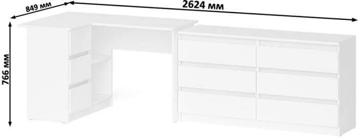 Мори компьютерный стол МС-16 левый + Комод МК1380.6, белый