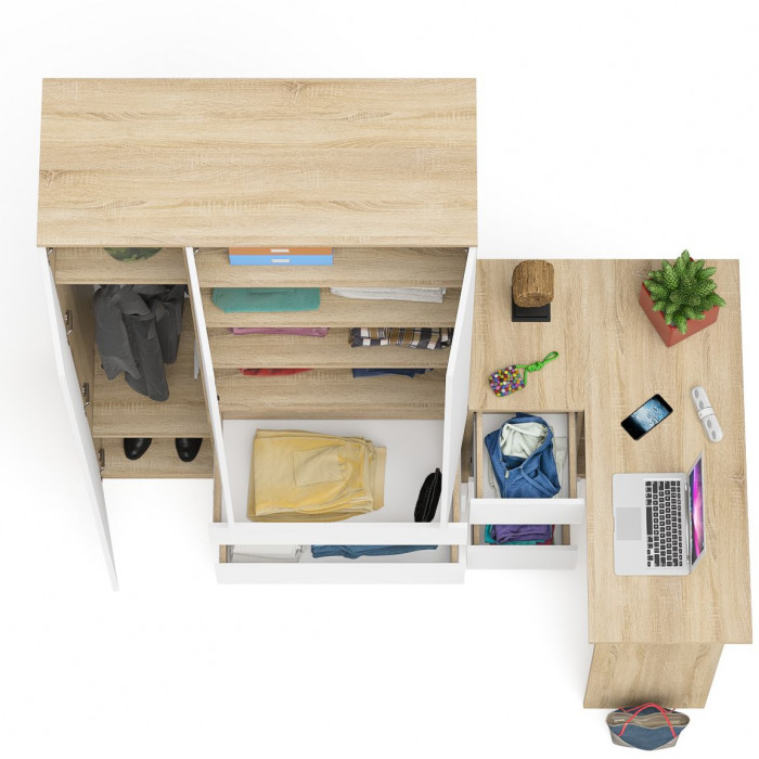 Мори компьютерный стол МС-16 левый + Шкаф МШ1200.1, дуб сонома/белый