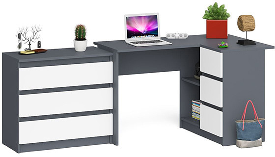 Мори компьютерный стол МС-16 правый + Комод МК800.1, графит/белый