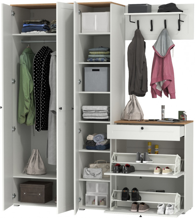 Остин Прихожая 41, белый шагрень/дуб крафт золотой