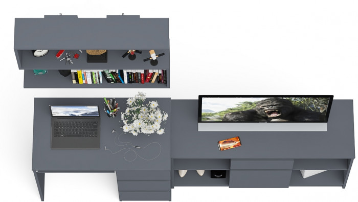 Мори Стол компьютерный МС-6 правый + Тумба МТВ1204.1 + Полка 900, цвет графит, ШхГхВ 210,4х50х209,6 см., НЕ универсальная сборка
