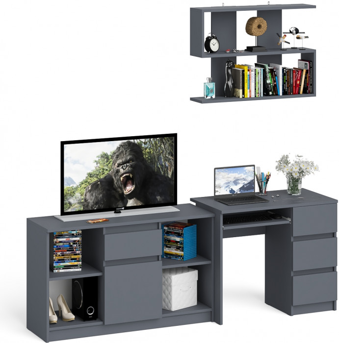 Мори Стол компьютерный МС-6 правый + Тумба МТВ1204.1 + Полка 900, цвет графит, ШхГхВ 210,4х50х209,6 см., НЕ универсальная сборка