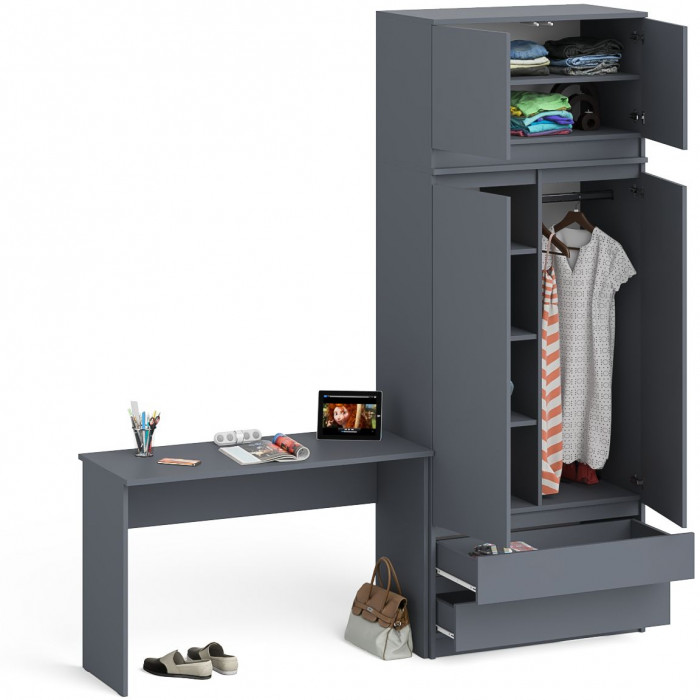 Мори Стол письменный МСП1200.1 + Шкаф МШ900.1 + Антресоль МА900.1, цвет графит, ШхГхВ 210,8х50,4х234,2 см., универсальная сборка