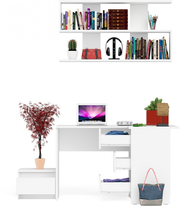 Мори компьютерный стол МС-16 правый + Тумба ТМП400.1 + Полка 1200, белый