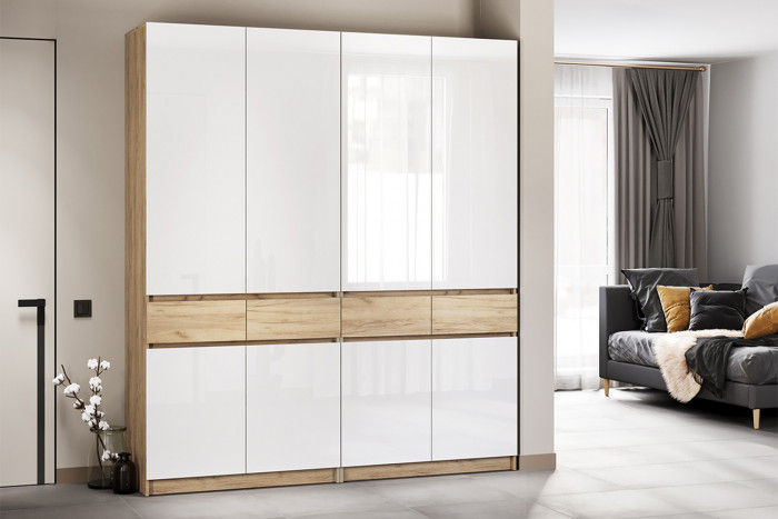 Шкаф распашной Стоуби ШК-2000, Дуб крафт золотой, Глянец белый