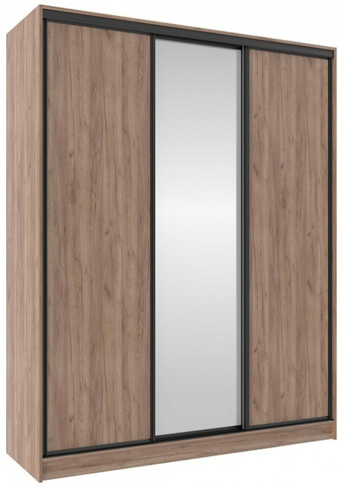 Шкаф-купе трехдверный с зеркалом 1800 Домашний Дуб табачный Крафт