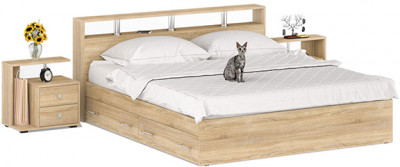 Камелия Кровать с ящиками 1800 + две тумбы, дуб сонома