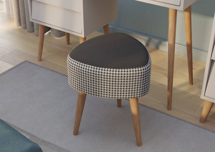 Банкетка 6-5134ТКчёр Ева, цвет ткань чёрная с рисунком, ШхГхВ 38х38х45 см.(банкетка на трёх ножках), цвет ножек: тик