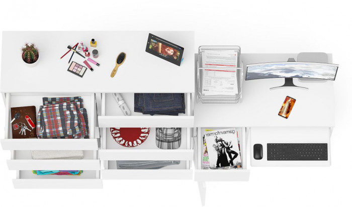 Мори компьютерный стол МС-1 левый + Комод МК1200.10, белый