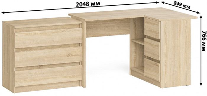 Мори компьютерный стол МС-16 правый + Комод МК800.1, дуб сонома