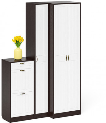 Прихожая П-6 Компоновка № 28, венге/фасады МДФ белое дерево фрезеровка прованс