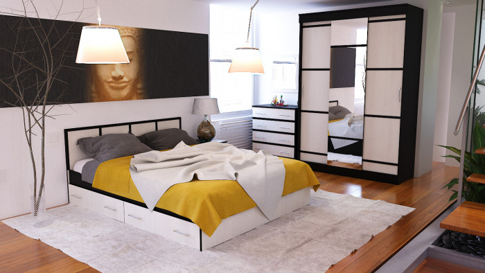 Сакура Кровать с ящиками 1600, венге/дуб лоредо