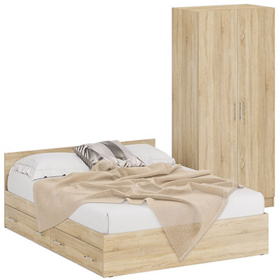 Кровать с ящиками 1600 + Шкаф 2-х створчатый Стандарт, дуб сонома