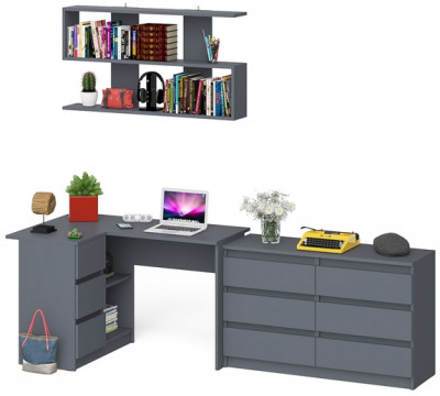 Мори компьютерный стол МС-16 левый + Комод МК1200.6 + Полка 1200, графит