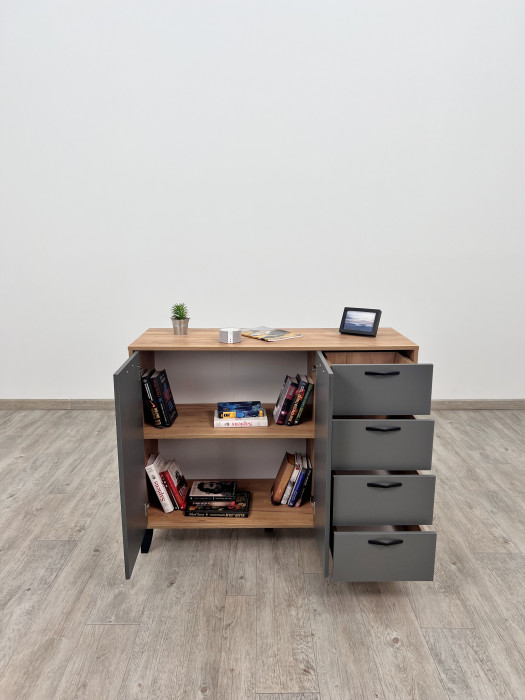 Комод Катрин-12 дуб крафт золотой/графит серый