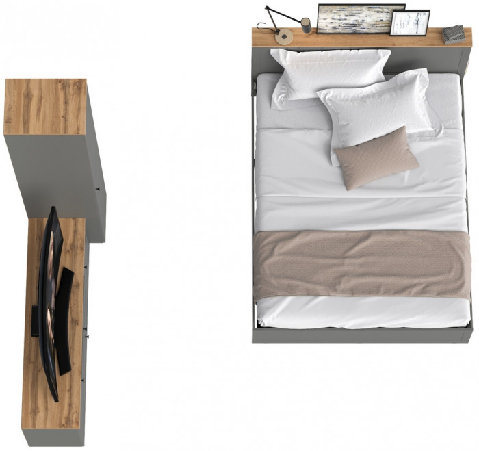Остин 11.53 Кровать + ортопед + 13.225 Шкаф-пенал + 16.47 Тумба под ТВ, серый графит/дуб крафт золотой