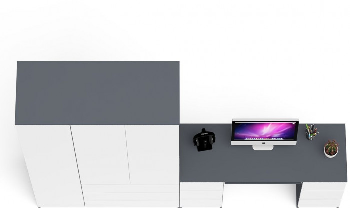 Мори Стол компьютерный МС-2 + Шкаф МШ1200.1, цвет графит/белый, ШхГхВ 255,8х50,4х209,6 см., универсальная сборка