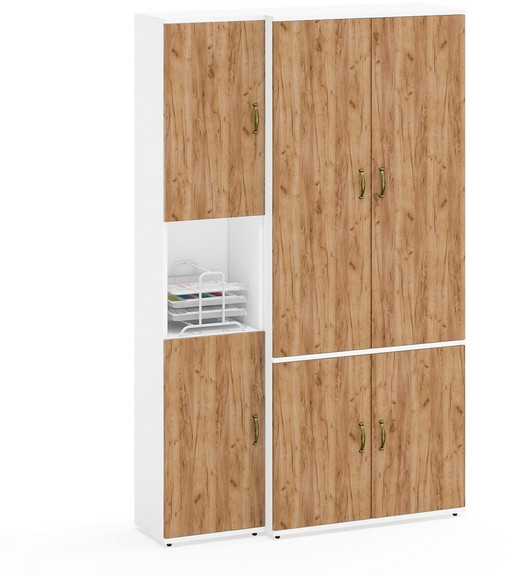 Лидер-8 Модуль Пенал + Шкаф МД 20Б, белый шагрень/крафт золото