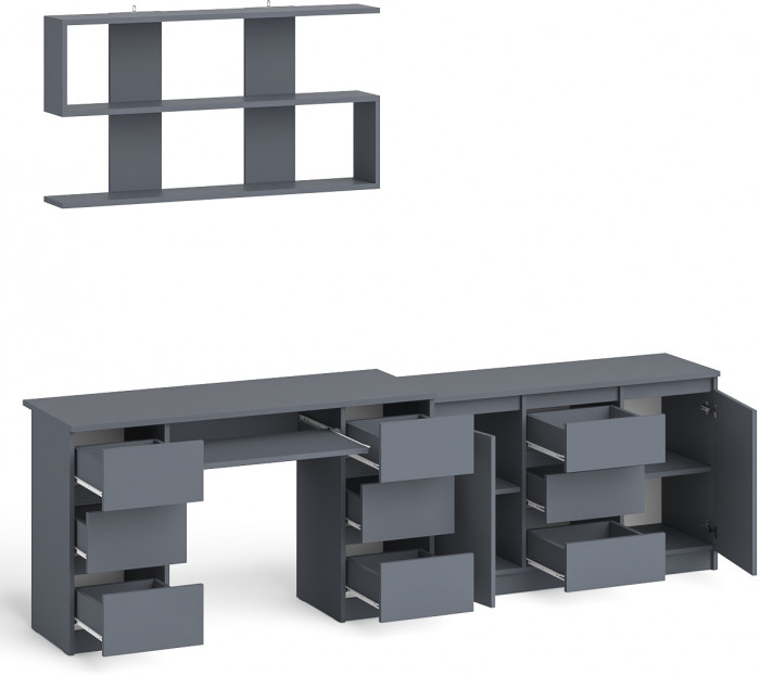 Мори компьютерный стол МС-2 + Комод МК1200.3 + Полка 1200, графит