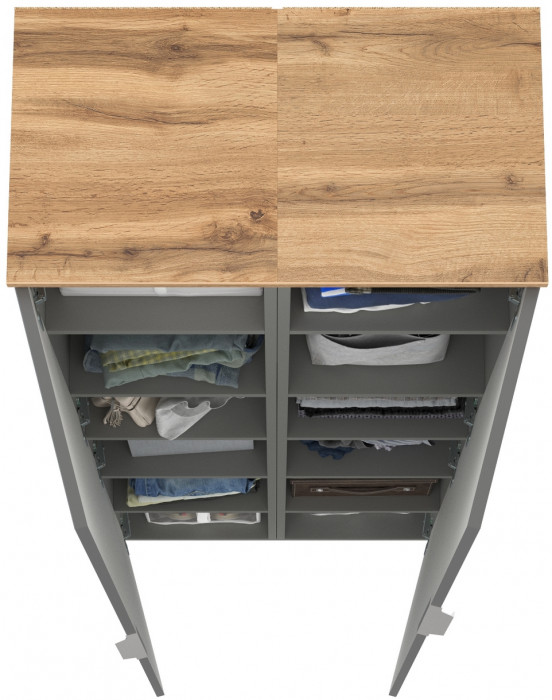 Октава 13.228 Шкаф-пенал + 13.228 Шкаф-пенал, цвет серый графит/дуб крафт золотой/фасады МДФ серый графит, ШхГхВ 64,4х35,3х197,6 см.