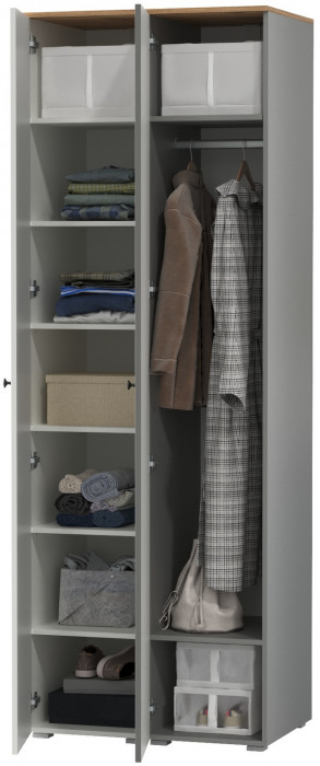 Остин 13.225 Шкаф-пенал 2 шт., белый шагрень/серый графит/дуб крафт золотой