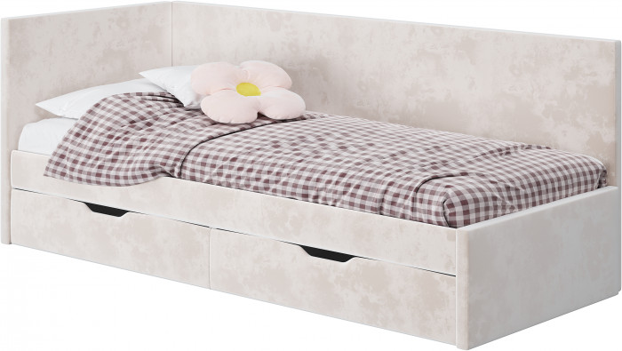 Кровать односпальная "Лео" КР-49 Белый/Миндаль/ЛДСП настил