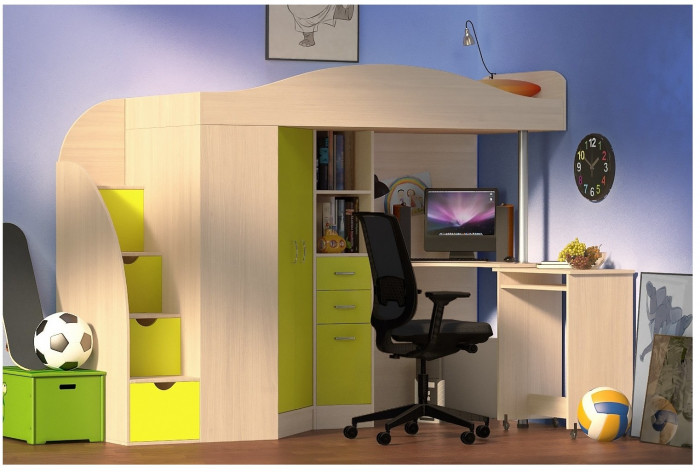 Кровать-чердак Юниор 4 (Винтерберг/Дуб молочный)