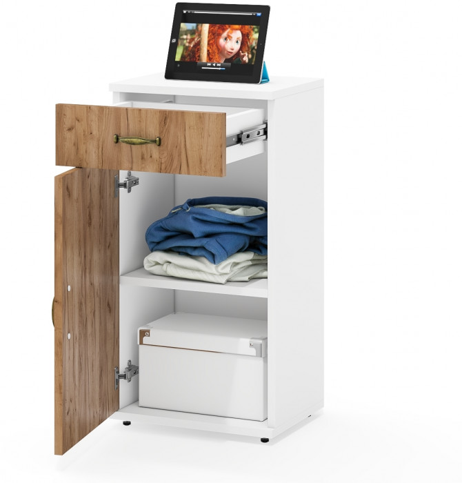 Лидер-8 Модуль Тумба МД 3.15, цвет белый шагрень/крафт золото, ШхГхВ 40х30х75 см., универсальная сборка (выдвижной ящик и дверка)