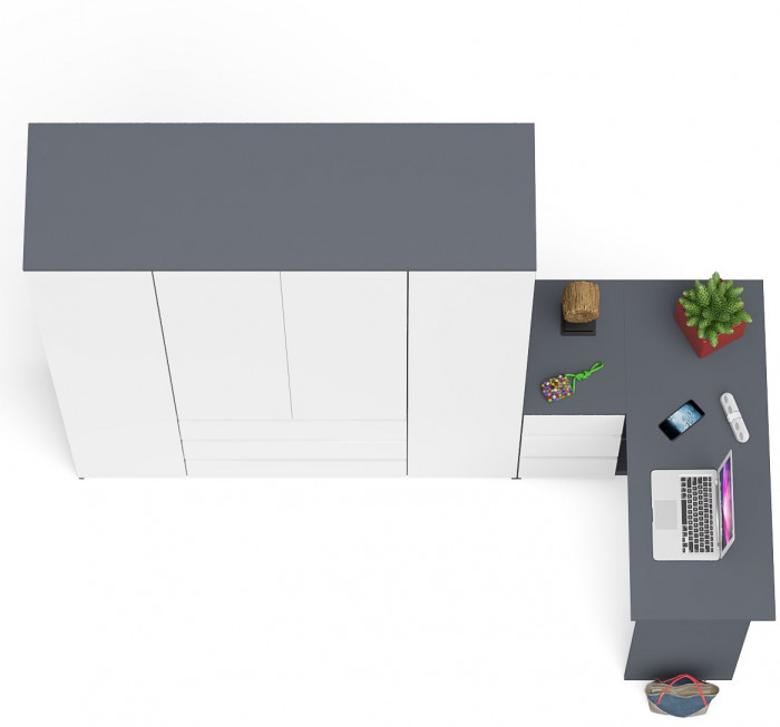 Мори компьютерный стол МС-16 левый + Шкаф МШ1600.1, графит/белый