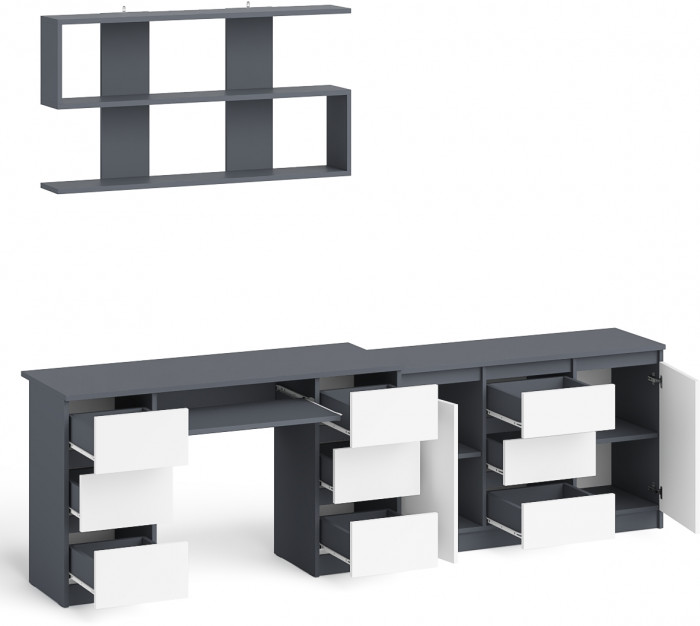 Мори компьютерный стол МС-2 + Комод МК1200.3 + Полка 1200, графит/белый