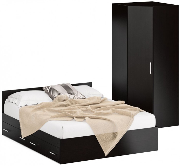 Кровать с ящиками 1600 + угловой шкаф Стандарт, венге