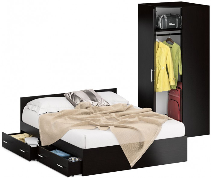 Кровать с ящиками 1600 + угловой шкаф Стандарт, венге