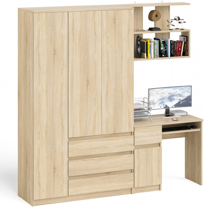 Мори компьютерный стол МС-1 левый + Шкаф МШ1200.1 + Полка 900, дуб сонома