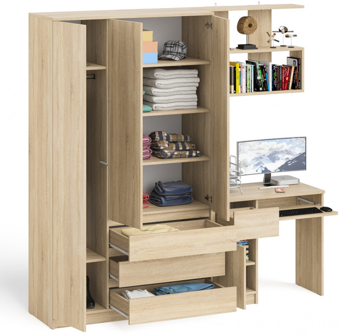 Мори компьютерный стол МС-1 левый + Шкаф МШ1200.1 + Полка 900, дуб сонома