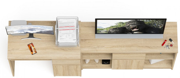 Мори компьютерный стол МС-1 правый + Тумба МТВ1204.1, дуб сонома