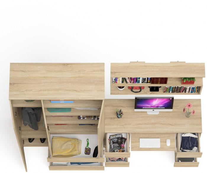 Мори компьютерный стол МС-2 + Шкаф МШ1200.1 + Полка 1200, дуб сонома