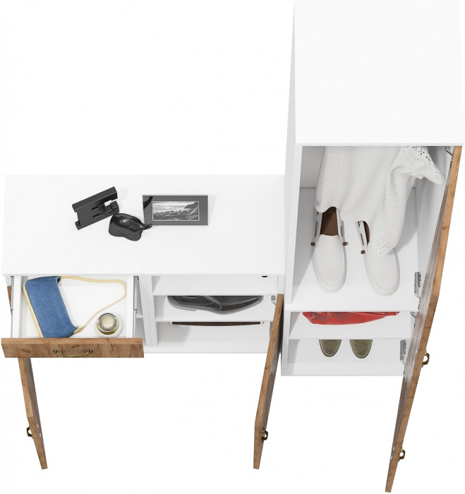 Лидер-8 Пенал МД 21Б + Тумба МД 3.15 + Тумба МД 3.19, цвет белый шагрень/крафт золото, ШхГхВ 120х37,5х190 см., универсальная сборка